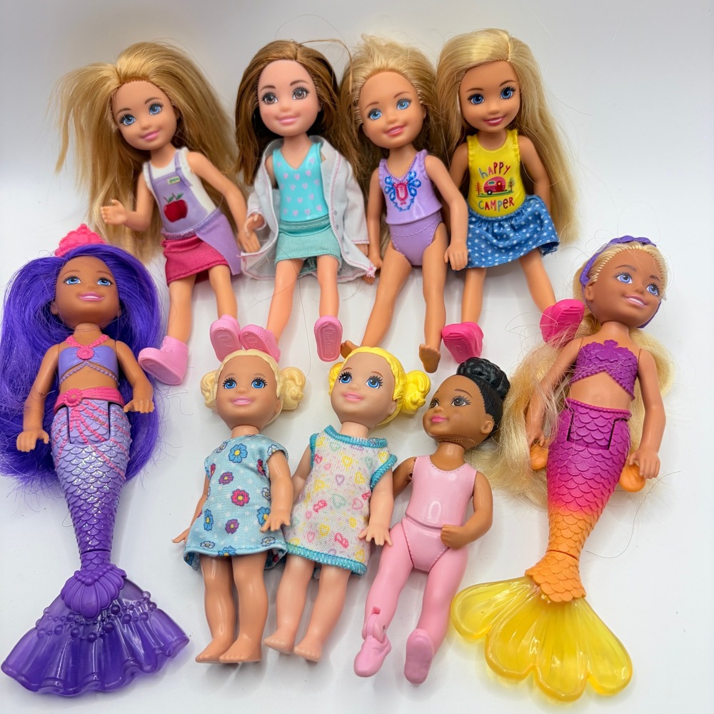 Mattel Barbie Chelsea Kelly Doll Lot 9pc Mermaid Doctor Happy Camper Mini Toys